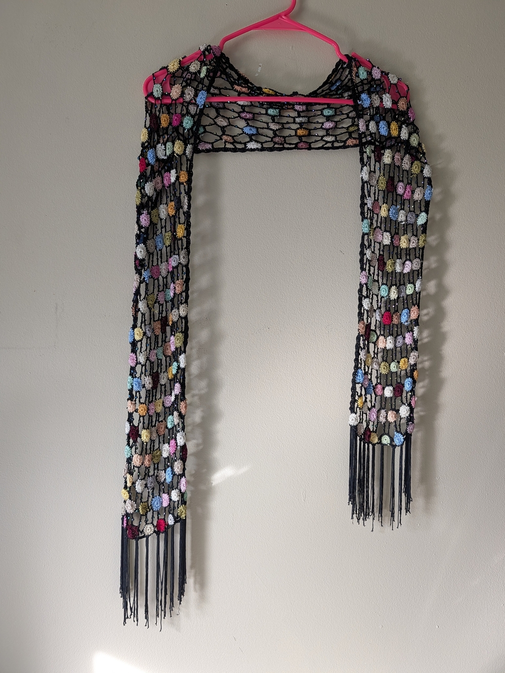 Multicolor Crochet Open Weave Fringe Scarf - Unbranded